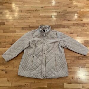 Lands End Womens 24W Beige Quilted PrimaLoft Barn Jacket Mock Neck Coat Zip Snap